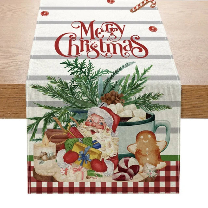 Lisslune | Linen Christmas Table Runner Snowman Christmas Tree Home Dining Table Cloth Tablecloth 2023 Christmas Noel Christmas Decorations 2024