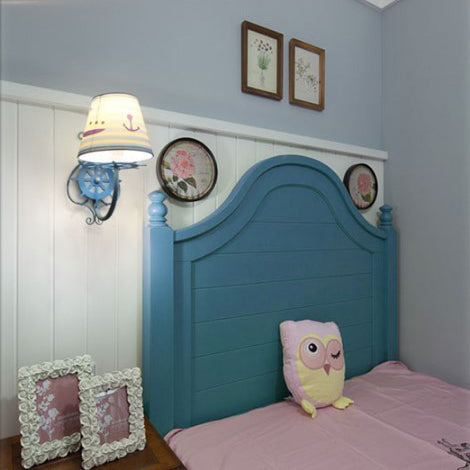 Skørter | Nautical Rowing Wall Light with Ship & Anchor Metal 1 Head Wall Lamp for Children's Room
