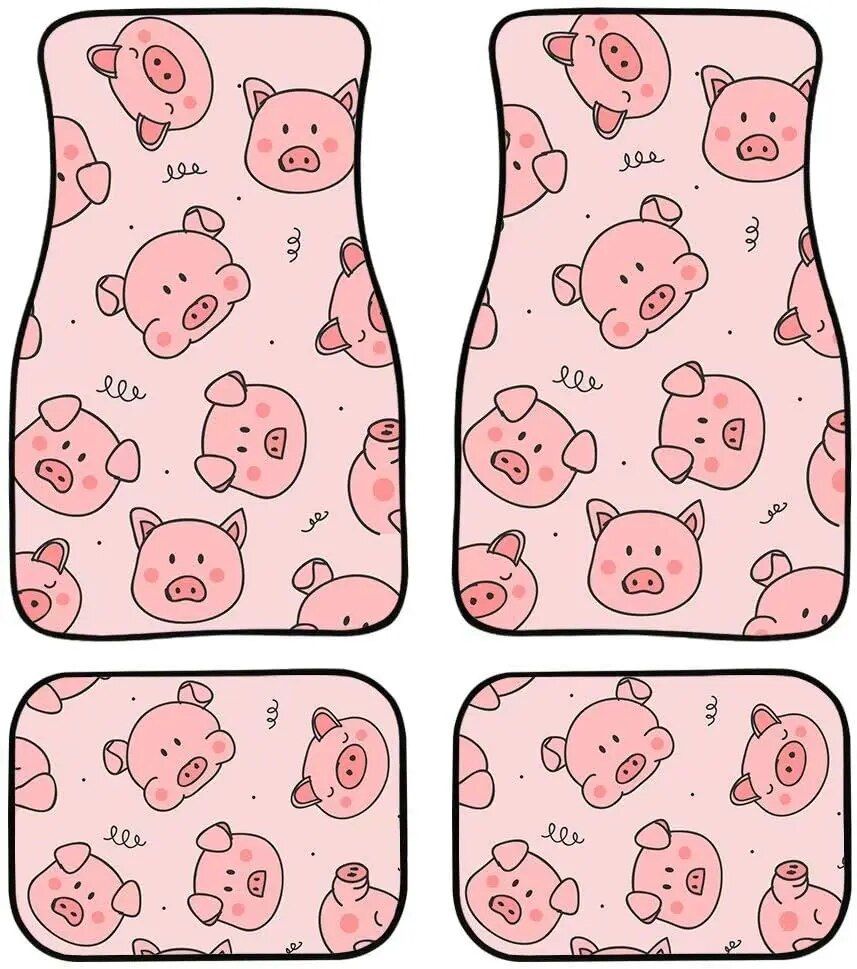 Lisslune | Cute Pink Pig Patterned Waterproof Rubber Car Floor Mats (Set of 4)