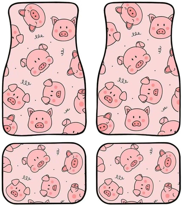 Lisslune | Cute Pink Pig Patterned Waterproof Rubber Car Floor Mats (Set of 4)