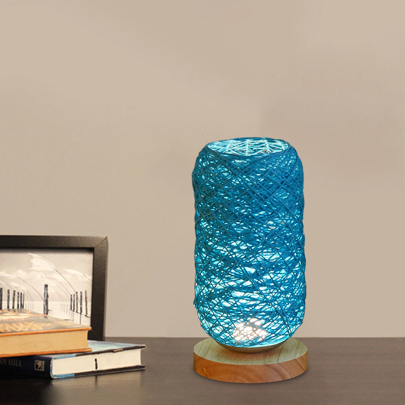Skørter | Ribbed Oblong Mini Nightstand Lamp Macaron Beige/Blue/Brown USB Charging LED Table Light with Wooden Base for Bedside