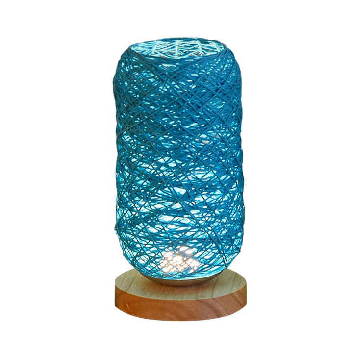 Skørter | Ribbed Oblong Mini Nightstand Lamp Macaron Beige/Blue/Brown USB Charging LED Table Light with Wooden Base for Bedside