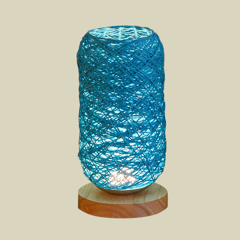 Skørter | Ribbed Oblong Mini Nightstand Lamp Macaron Beige/Blue/Brown USB Charging LED Table Light with Wooden Base for Bedside