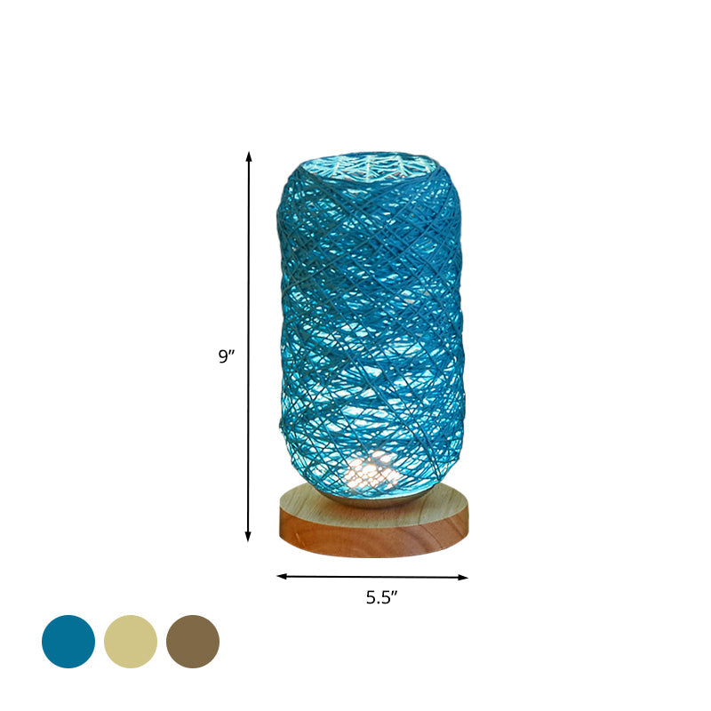 Skørter | Ribbed Oblong Mini Nightstand Lamp Macaron Beige/Blue/Brown USB Charging LED Table Light with Wooden Base for Bedside
