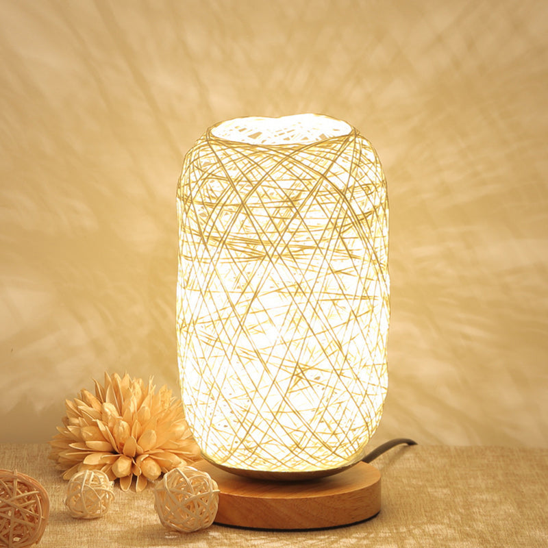 Skørter | Ribbed Oblong Mini Nightstand Lamp Macaron Beige/Blue/Brown USB Charging LED Table Light with Wooden Base for Bedside