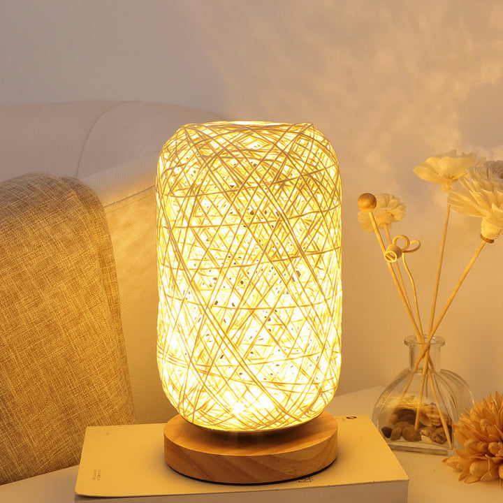 Skørter | Ribbed Oblong Mini Nightstand Lamp Macaron Beige/Blue/Brown USB Charging LED Table Light with Wooden Base for Bedside
