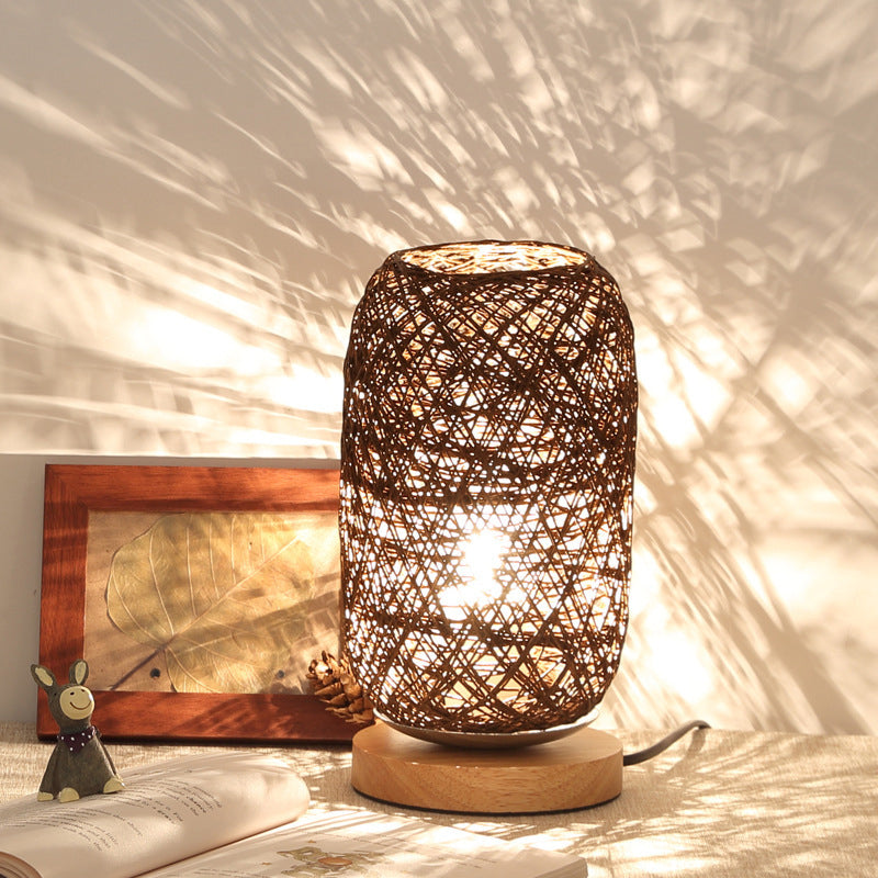 Skørter | Ribbed Oblong Mini Nightstand Lamp Macaron Beige/Blue/Brown USB Charging LED Table Light with Wooden Base for Bedside