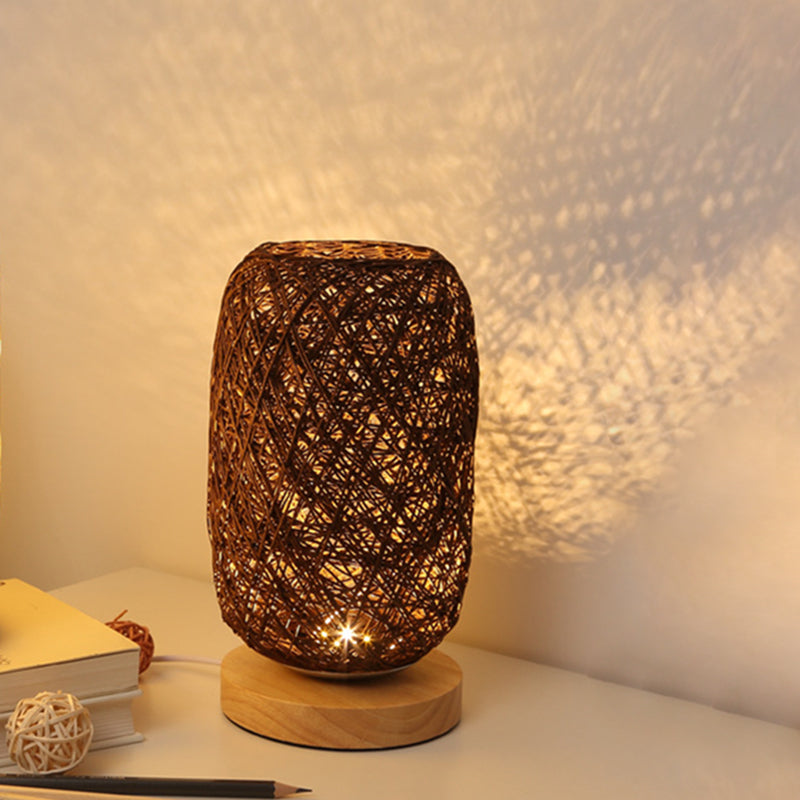 Skørter | Ribbed Oblong Mini Nightstand Lamp Macaron Beige/Blue/Brown USB Charging LED Table Light with Wooden Base for Bedside