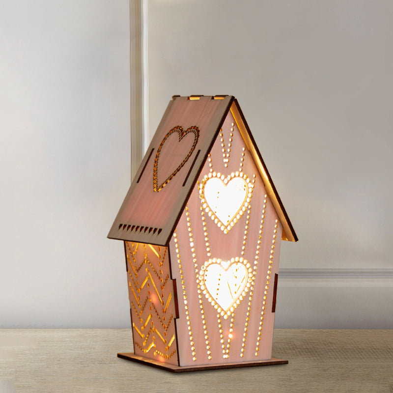 Skørter | Brown Lodge Small Night Light Children Wood USB LED Table Lighting with Cutouts Love Heart/Star/Flower Pattern