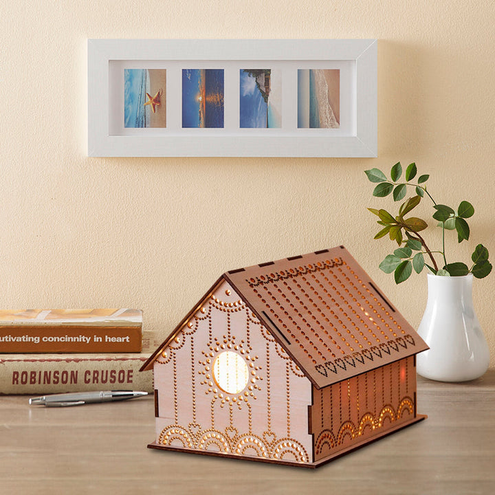Skørter | Kids Cottage Mini Night Light Wood Bedroom LED Table Lamp in Brown with Sculpted Flower/Star/Love Heart Design