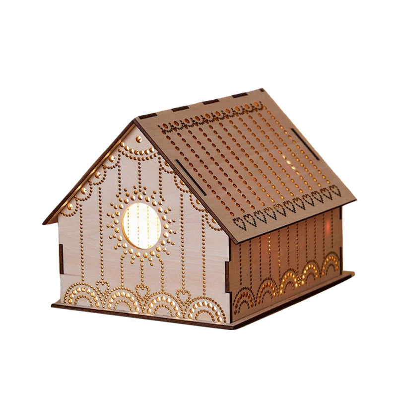 Skørter | Kids Cottage Mini Night Light Wood Bedroom LED Table Lamp in Brown with Sculpted Flower/Star/Love Heart Design