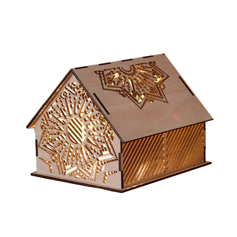 Skørter | Kids Cottage Mini Night Light Wood Bedroom LED Table Lamp in Brown with Sculpted Flower/Star/Love Heart Design