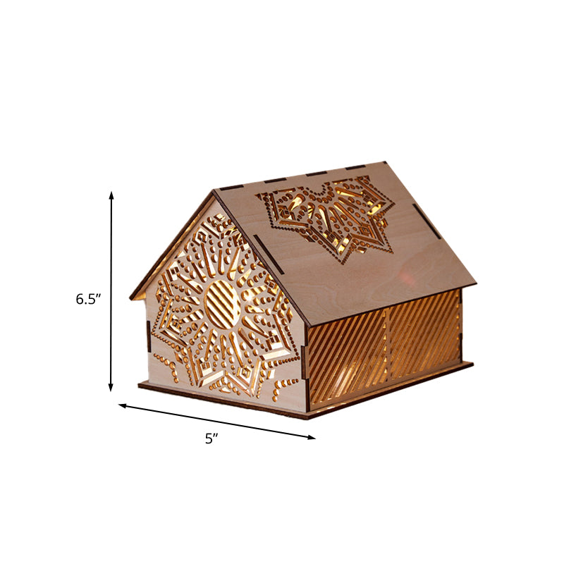 Skørter | Kids Cottage Mini Night Light Wood Bedroom LED Table Lamp in Brown with Sculpted Flower/Star/Love Heart Design