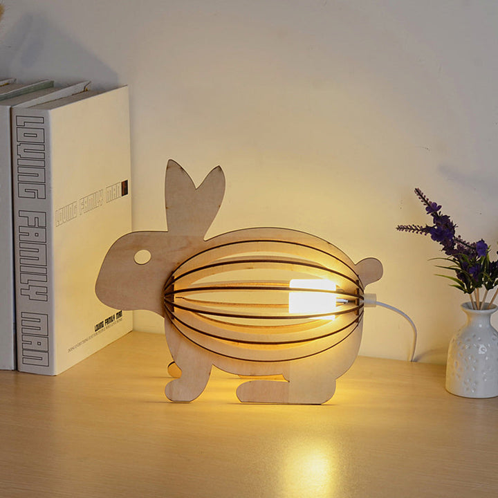 Skørter | Hollowed Out Rabbit Night Lamp Kids Wood Light-Brown USB Rechargeable LED Table Lamp