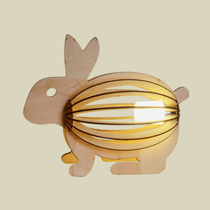 Skørter | Hollowed Out Rabbit Night Lamp Kids Wood Light-Brown USB Rechargeable LED Table Lamp