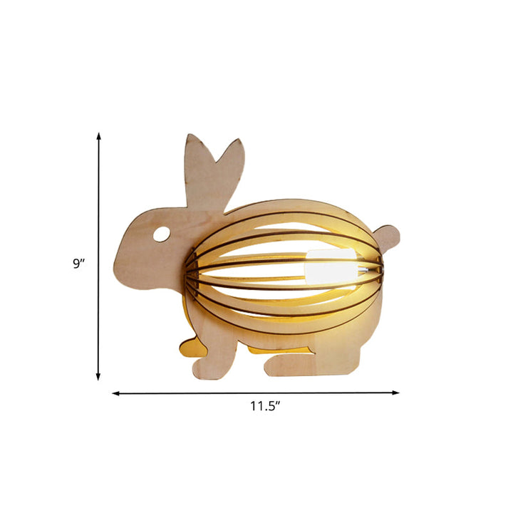 Skørter | Hollowed Out Rabbit Night Lamp Kids Wood Light-Brown USB Rechargeable LED Table Lamp