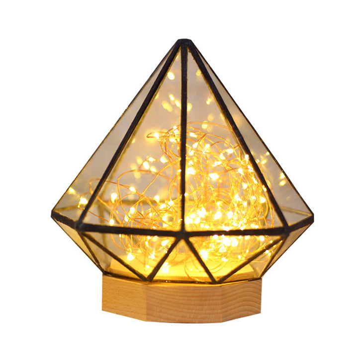 Skørter | Children's Diamond Night Lamp Transparent Glass Bedroom LED Table Lighting in Wood with Cartoon Process and Glow Cord Inside