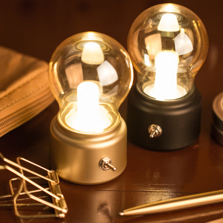 Skørter | Creative Bulb Shade Amber Glass Night Table Lamp LED Bedside Lamp with Black/Gold Base