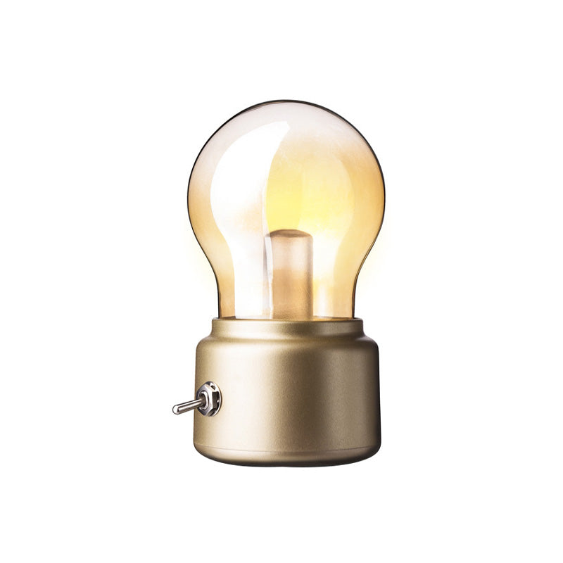 Skørter | Creative Bulb Shade Amber Glass Night Table Lamp LED Bedside Lamp with Black/Gold Base