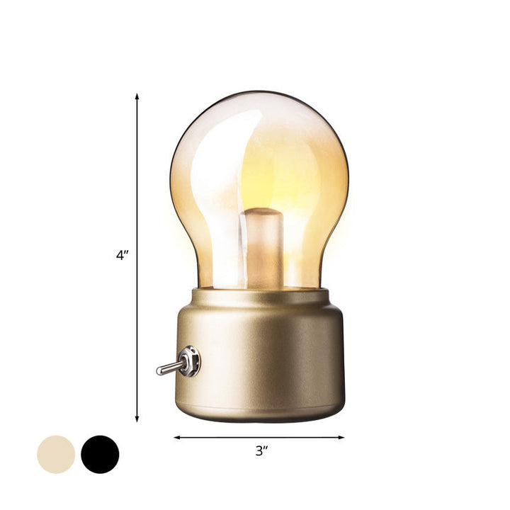 Skørter | Creative Bulb Shade Amber Glass Night Table Lamp LED Bedside Lamp with Black/Gold Base