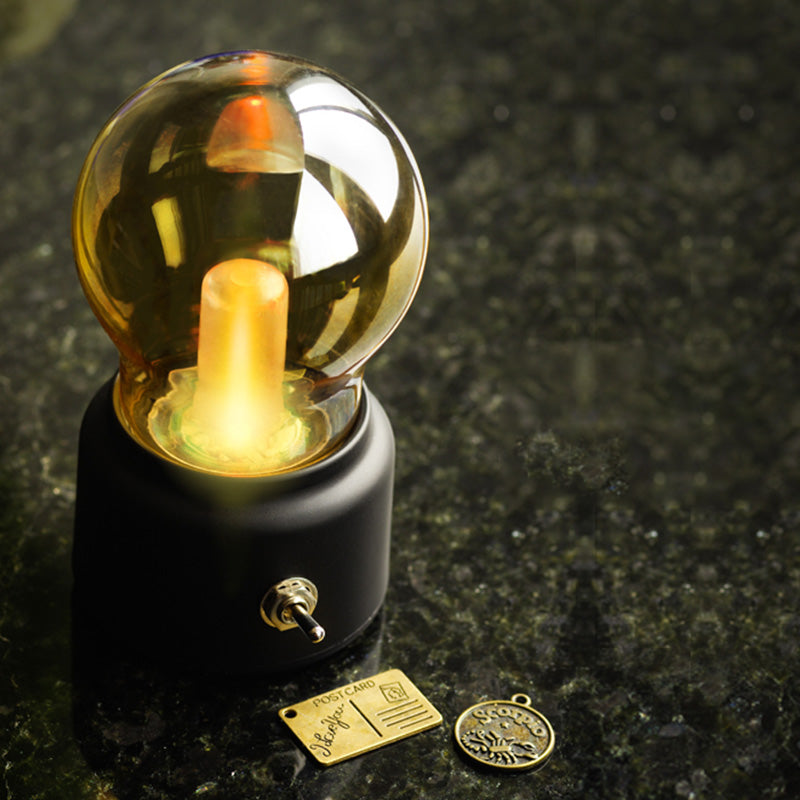 Skørter | Creative Bulb Shade Amber Glass Night Table Lamp LED Bedside Lamp with Black/Gold Base