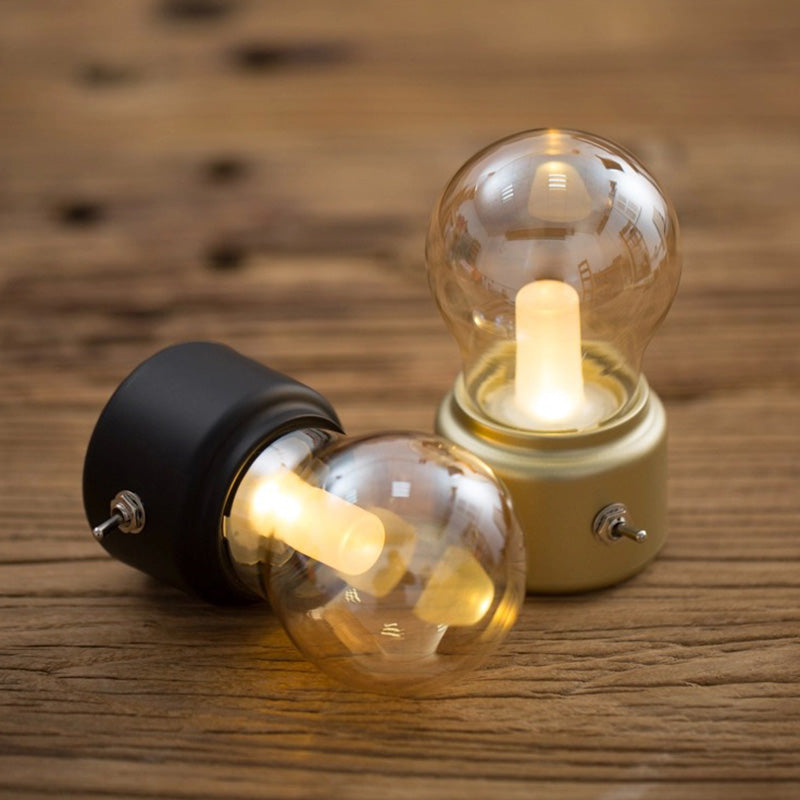 Skørter | Creative Bulb Shade Amber Glass Night Table Lamp LED Bedside Lamp with Black/Gold Base