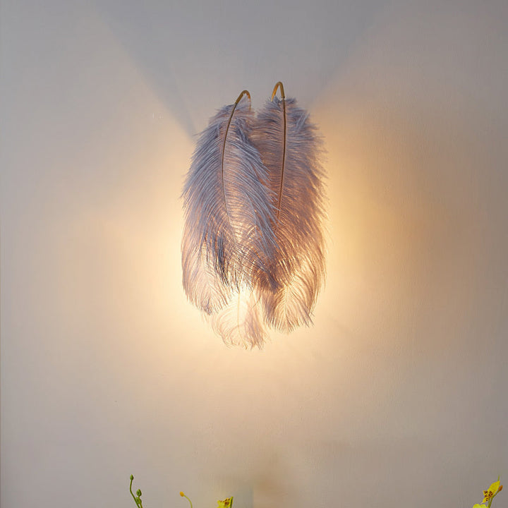 Lisslune | Furry Goose Feather Wall Lamp Modernist Single-Ball Gray/White Wall Lamp Light Fixture for Living Room