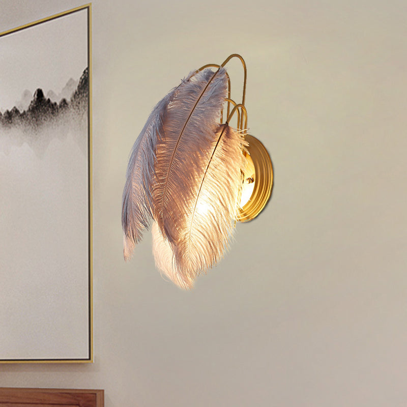 Lisslune | Furry Goose Feather Wall Lamp Modernist Single-Ball Gray/White Wall Lamp Light Fixture for Living Room