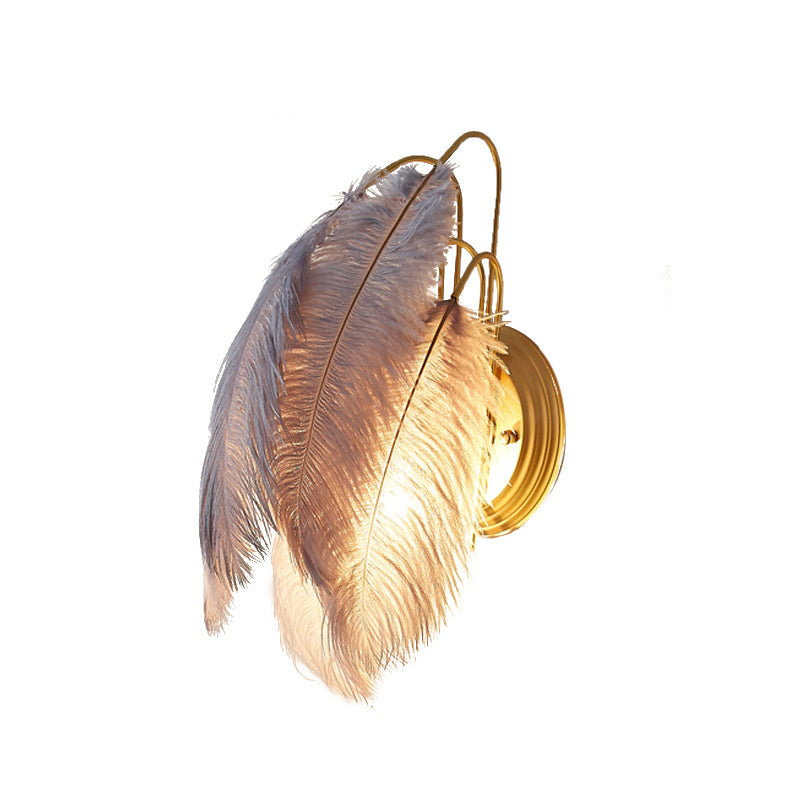 Lisslune | Furry Goose Feather Wall Lamp Modernist Single-Ball Gray/White Wall Lamp Light Fixture for Living Room