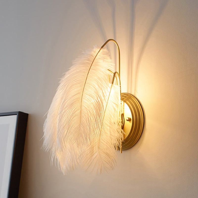 Lisslune | Furry Goose Feather Wall Lamp Modernist Single-Ball Gray/White Wall Lamp Light Fixture for Living Room