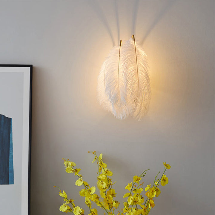 Lisslune | Furry Goose Feather Wall Lamp Modernist Single-Ball Gray/White Wall Lamp Light Fixture for Living Room