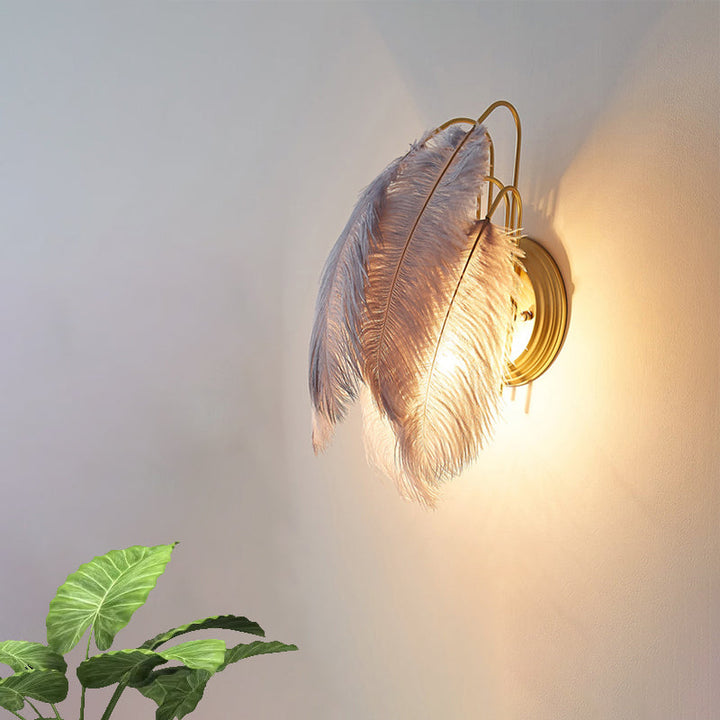 Lisslune | Furry Goose Feather Wall Lamp Modernist Single-Ball Gray/White Wall Lamp Light Fixture for Living Room