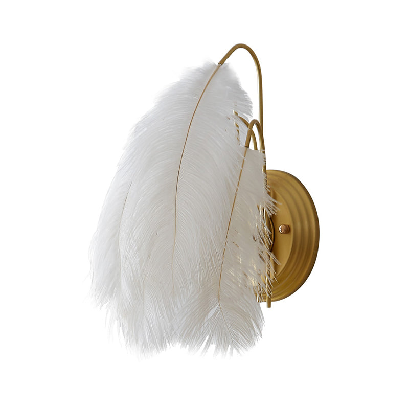 Lisslune | Furry Goose Feather Wall Lamp Modernist Single-Ball Gray/White Wall Lamp Light Fixture for Living Room