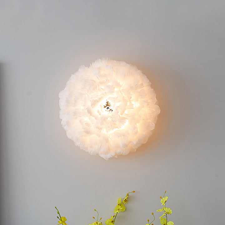 Skørter | Blooming Natural Feather Wall Lamp Modern Stylish 1 Head Gray/White Sconce Lighting for Living Room