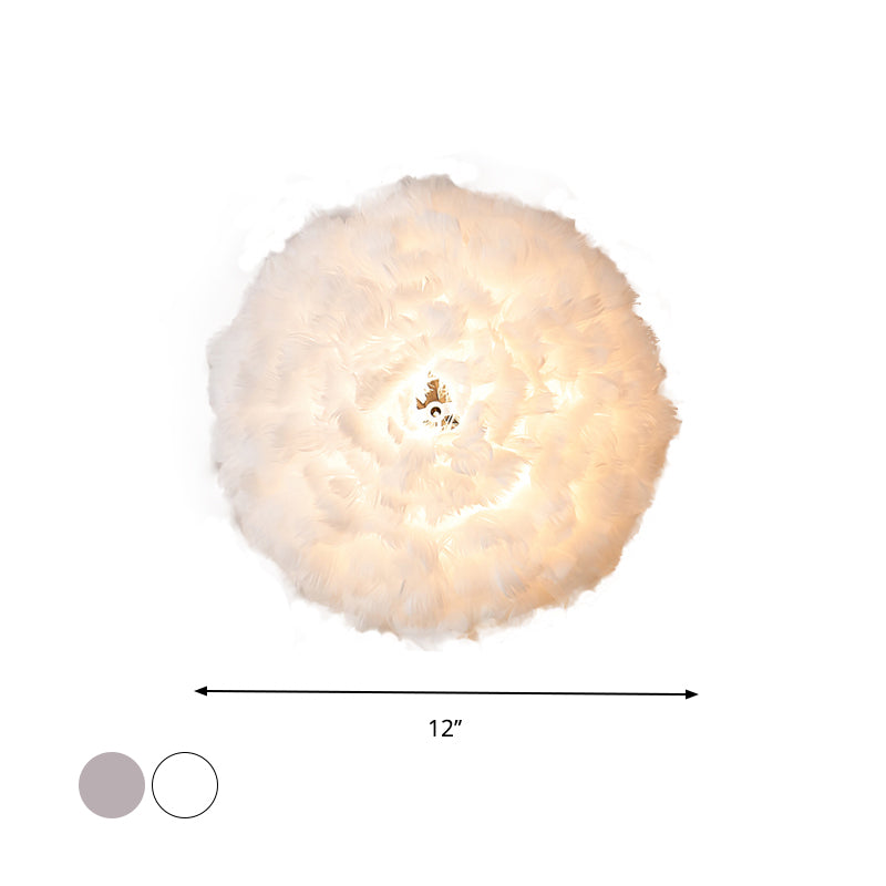 Skørter | Blooming Natural Feather Wall Lamp Modern Stylish 1 Head Gray/White Sconce Lighting for Living Room