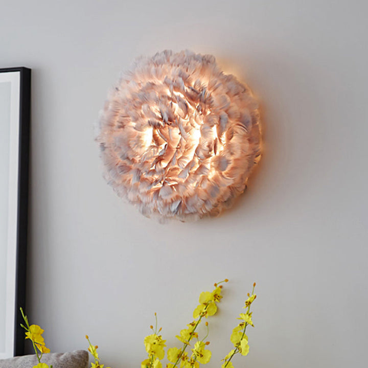 Skørter | Blooming Natural Feather Wall Lamp Modern Stylish 1 Head Gray/White Sconce Lighting for Living Room