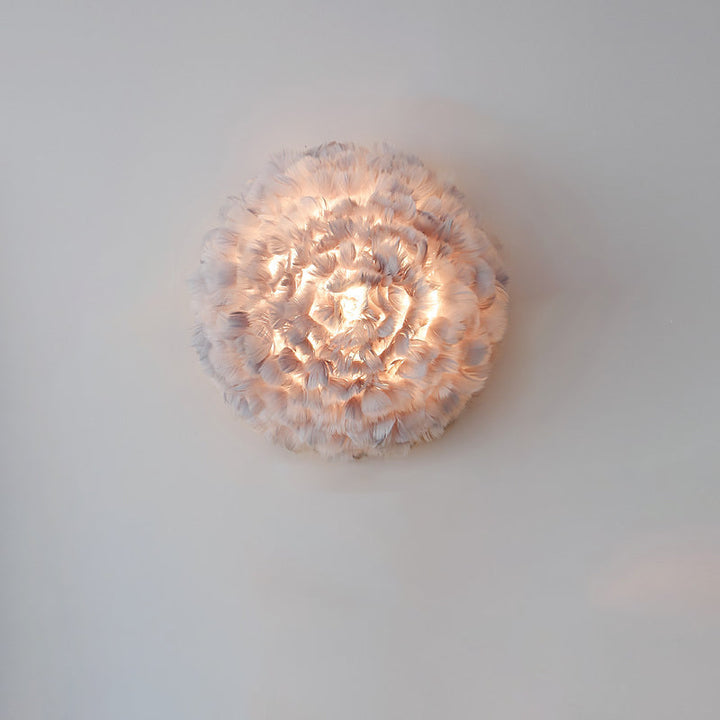 Skørter | Blooming Natural Feather Wall Lamp Modern Stylish 1 Head Gray/White Sconce Lighting for Living Room