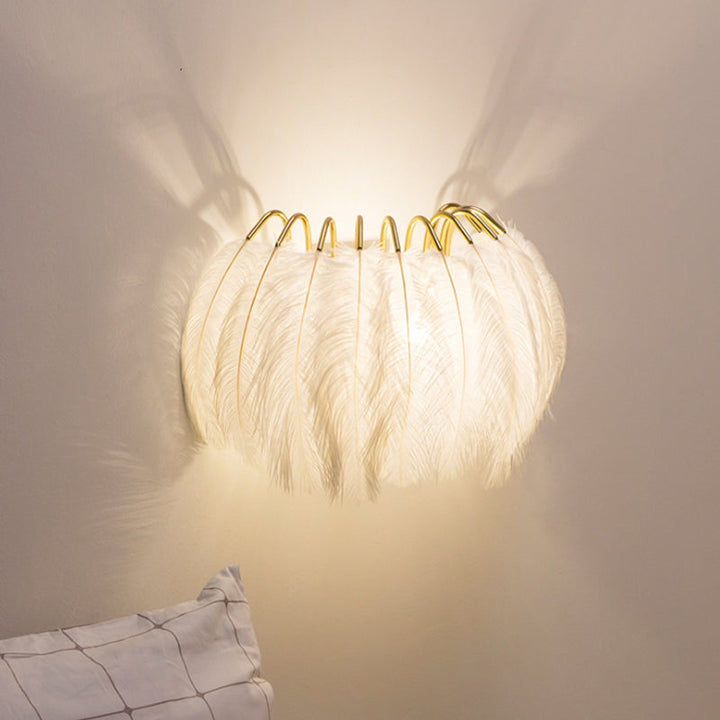 Lisslune | Gray/White Half-Circle Arch Wall Light Modern Style Single Feather Wall Lighting Ideas for Living Room