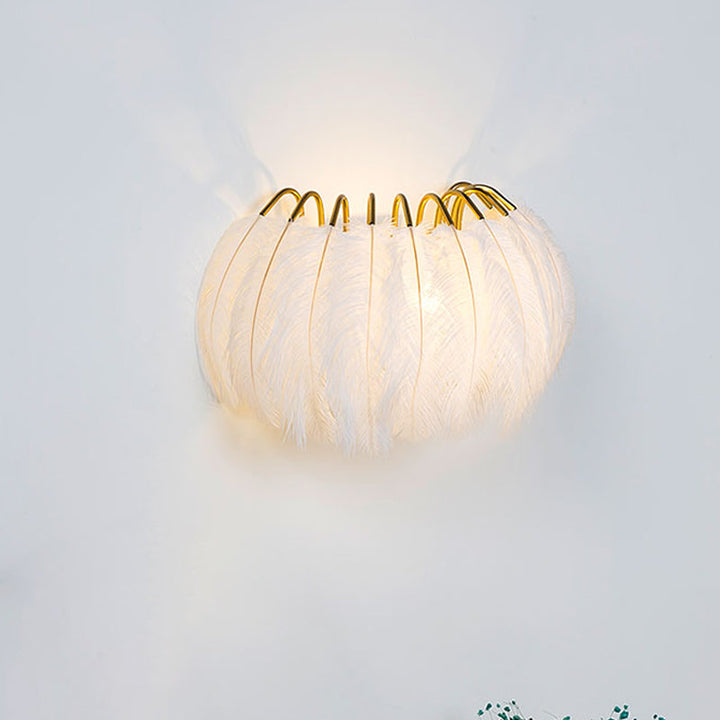 Lisslune | Gray/White Half-Circle Arch Wall Light Modern Style Single Feather Wall Lighting Ideas for Living Room