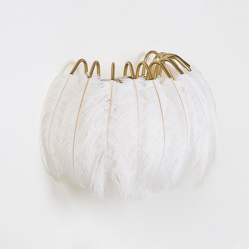 Lisslune | Gray/White Half-Circle Arch Wall Light Modern Style Single Feather Wall Lighting Ideas for Living Room