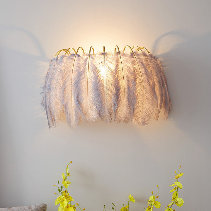 Lisslune | Gray/White Half-Circle Arch Wall Light Modern Style Single Feather Wall Lighting Ideas for Living Room