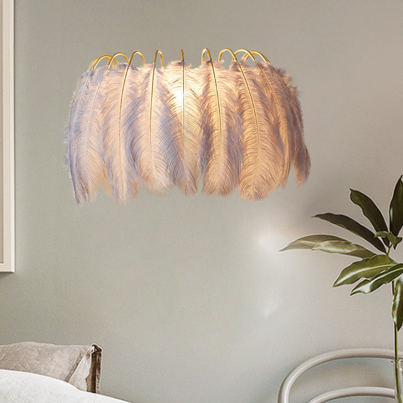 Lisslune | Gray/White Half-Circle Arch Wall Light Modern Style Single Feather Wall Lighting Ideas for Living Room