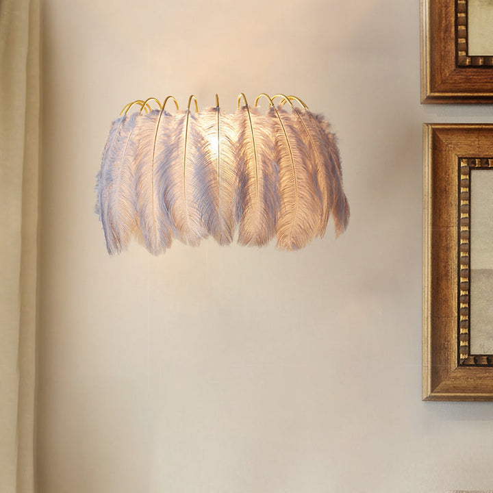 Lisslune | Gray/White Half-Circle Arch Wall Light Modern Style Single Feather Wall Lighting Ideas for Living Room