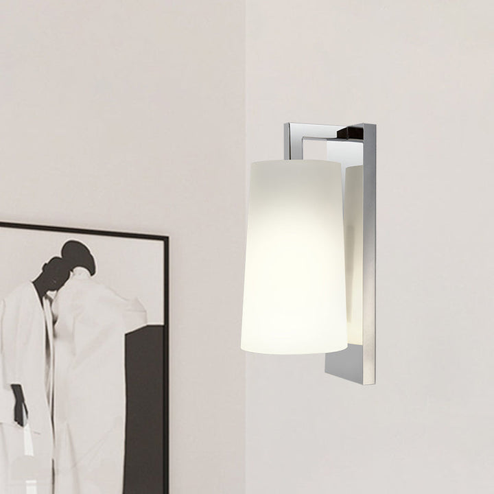 Lisslune | Fabric Tapering Wall Lighting Simplicity 1 Head White Wall Lamp Ideas with Chrome Arm