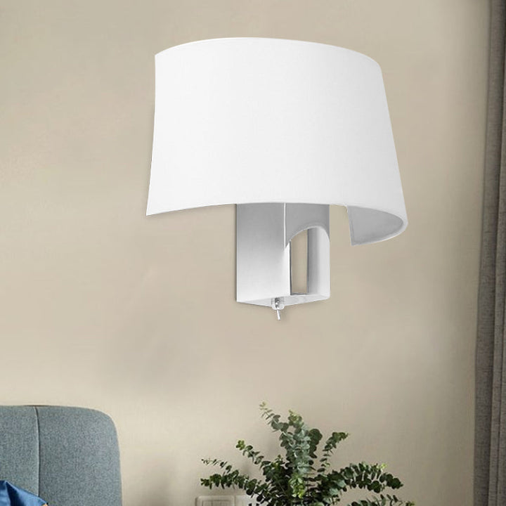 Lisslune | Half Shade Bedroom Wall Lighting Ideas Fabric 1 Head Modern Wall Light Lamp in White with Polished Chrome Lamp Base