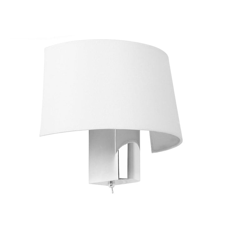 Lisslune | Half Shade Bedroom Wall Lighting Ideas Fabric 1 Head Modern Wall Light Lamp in White with Polished Chrome Lamp Base