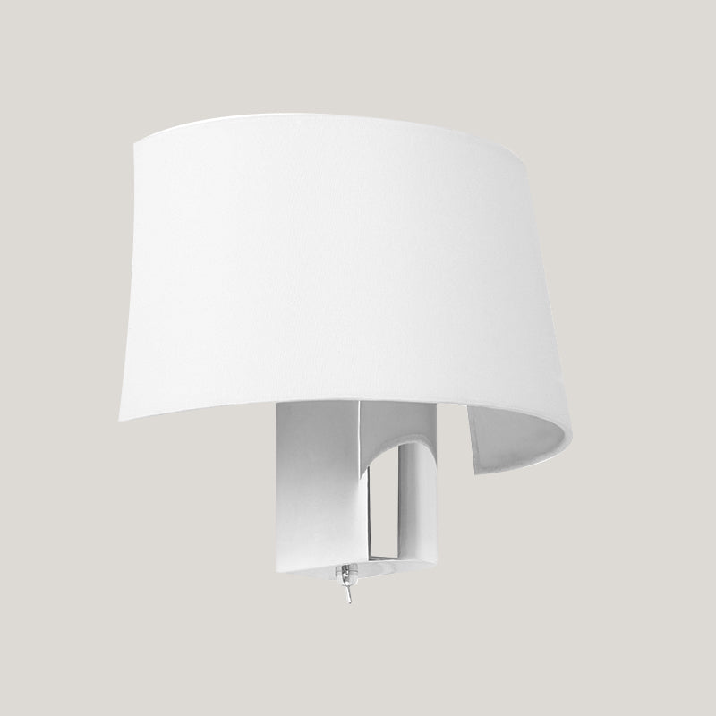 Lisslune | Half Shade Bedroom Wall Lighting Ideas Fabric 1 Head Modern Wall Light Lamp in White with Polished Chrome Lamp Base