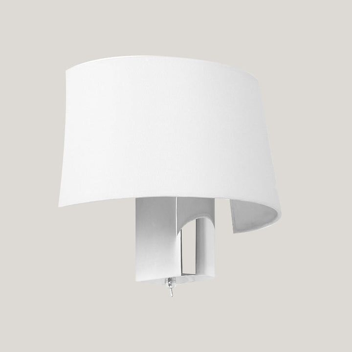Lisslune | Half Shade Bedroom Wall Lighting Ideas Fabric 1 Head Modern Wall Light Lamp in White with Polished Chrome Lamp Base