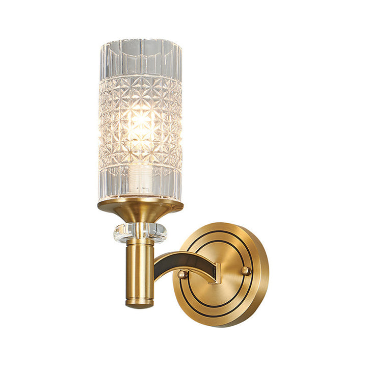 Lisslune | 1/2-Head Grid Crystal Wall Light Retro Brass Cylindrical Living Room Wall Lamp Lighting