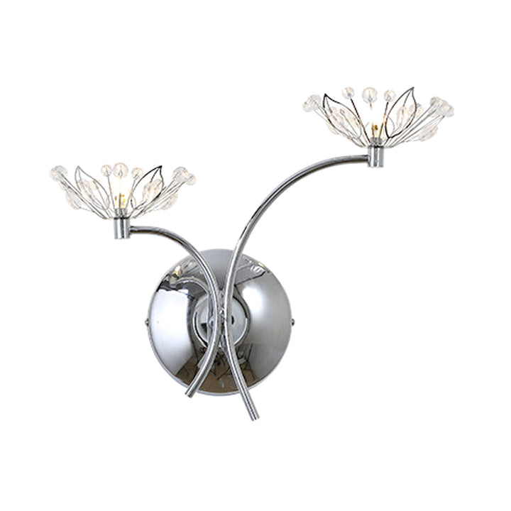 Lisslune | Chrome Flower Wall Lamp Modern Iron 2 Bulb Nightstand Wall Light with Crystal Stamp